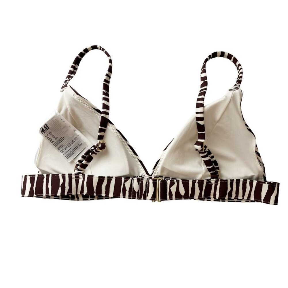 X NEW H&M Brown & White Zebra Print Triangle Bikini Top Padded - Size 10 - Picture 2 of 3